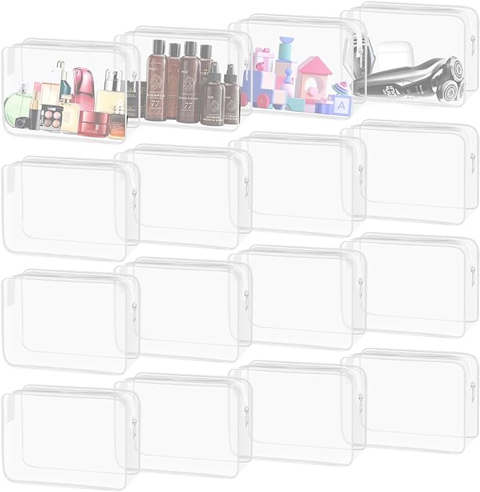16 Pieces Clear Cosmetic Bags, Transparent Makeup Bags for Travel, TSA Approved Toiletry Bag Waterproof Pouch with Zipper Vinyl Plastic Organizer Carry-on Travel Essentials (White-L)