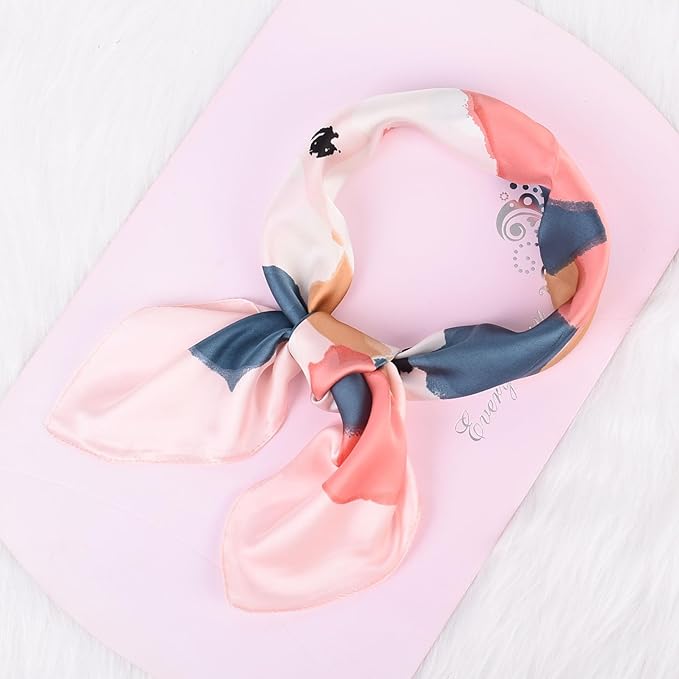 MINIDORA Satin Scarves for Women 27.5 × 27.5 inches Medium Square Elegant Silk Feeling Head Scarf