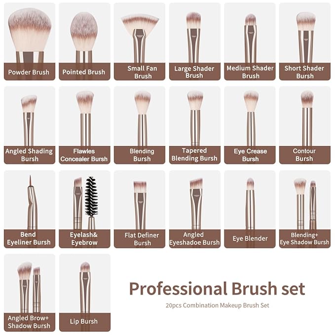 MAANGE Makeup Brushes, 29 Pcs Professional Premium Synthetic Makeup Brush Set, Foundation Eyeshadow Brush Travel Make up Brushes Set (Champagne)
