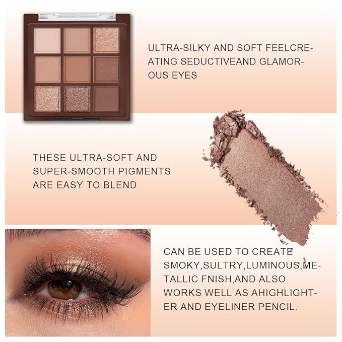 Neutral Nude Brown Smokey Eye Eyeshadow Palette Makeup, Matte & Shimmer Rose Gold Bronze Cream Eyeshadow Palette,Highly Pigmented Natural Eyeshadow for Eyes Long Lasting Naturing-Looking 04#