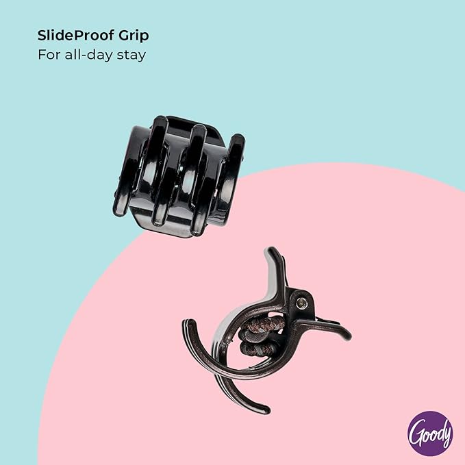 Goody SlideProof Mini Claw Clips, 2 Ct, Black/Brown, Secure Grip for Quick & Easy Hairstyles, Chic Hair Styling Accessories for Women, Men, Boys & Girls, Suitable for All Occasions, All Hair Types