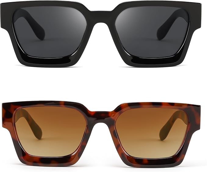 FEISEDY Retro 90s Square Sunglasses for Women Men Trendy Chunky Rectangle Sunglasses UV400 Protection B2385