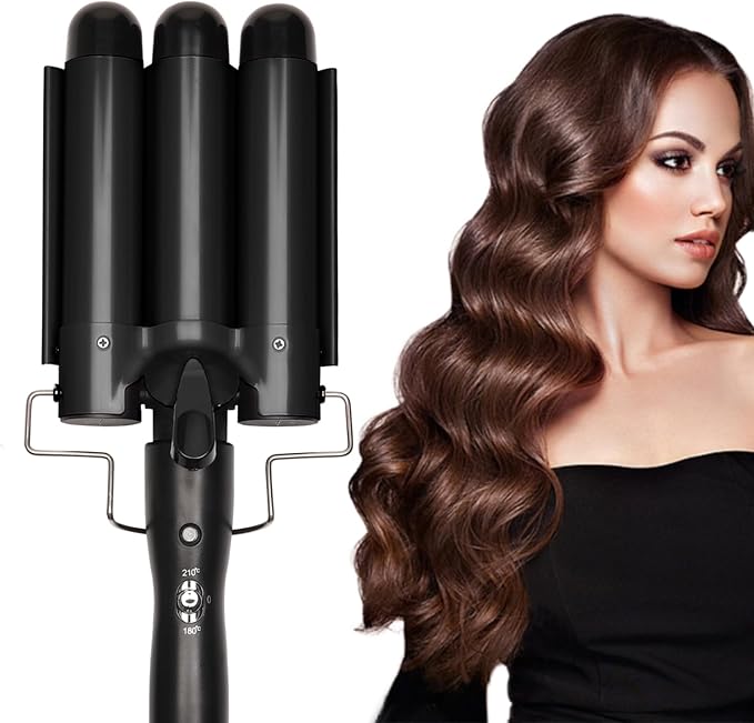3 Barrel Curling Iron Jumbo 1.25 inch (32mm) Hair Curling Wand Crimper Instant Heating Adjustable Hair Curler with 2 Temperature Control
