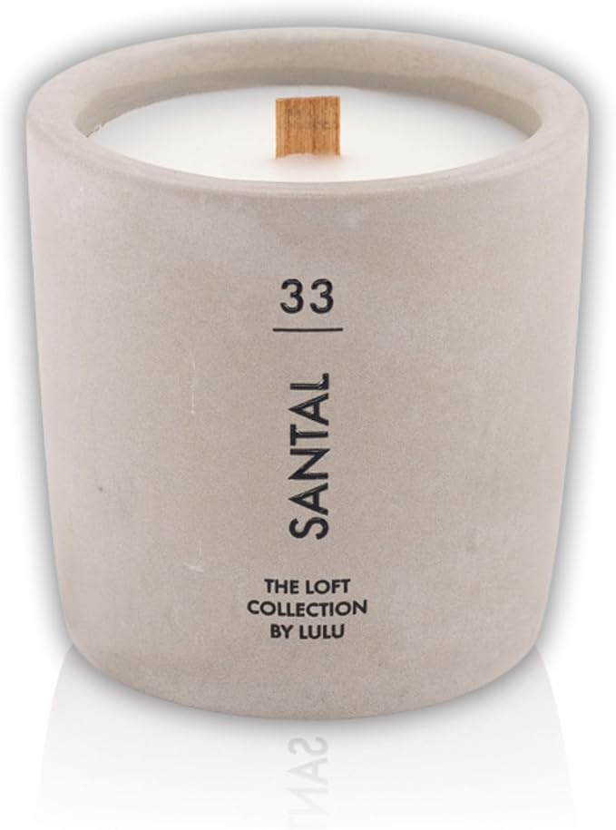 Lulu Candles | Santal Scented Candle | The Loft Collection | Concrete Cement Jar Candle | Soy Candles for Home Fragrance & Decor | Wood Wicked & Highly Scented Candle | 9 Oz.