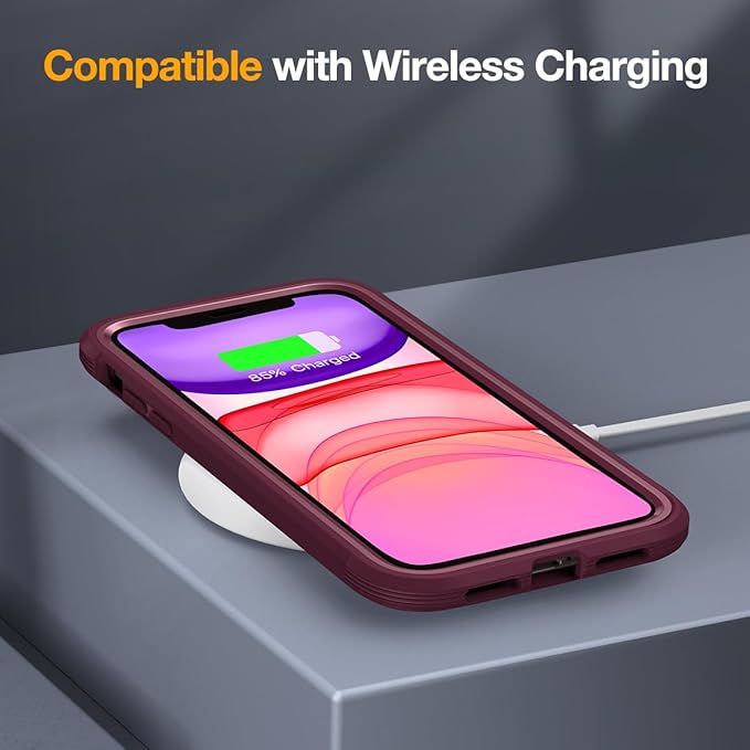 Miracase Glass Series for iPhone 11 - Full-Body Rugged Protective Case with Built-in 9H Tempered Glass Screen Protector and Camera Lens Protector, Wine Red