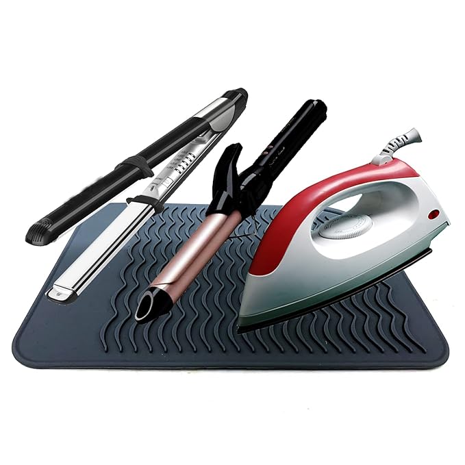 Heat Resistant Mat for Curling Irons, Hair Straightener, Flat Irons and Hair Styling Tools 9" x 6.5", Black