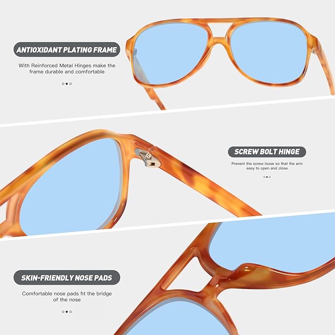 YDAOWKN Retro Aviator Sunglasses for Women Mens Large Frame Classic Vintage 70s Sun Glasses Aviators
