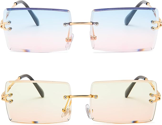 Rectangle Sunglasses for Men/Women Small Rimless Square Shade Eyewear