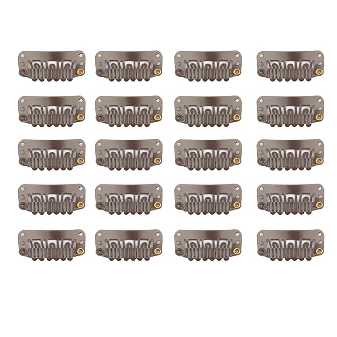 20 Pcs Stainless Steel U-Shape Snap Clips for Wigs, Hair Extensions, Hairpieces - Wig Accessories (Dark Brown)