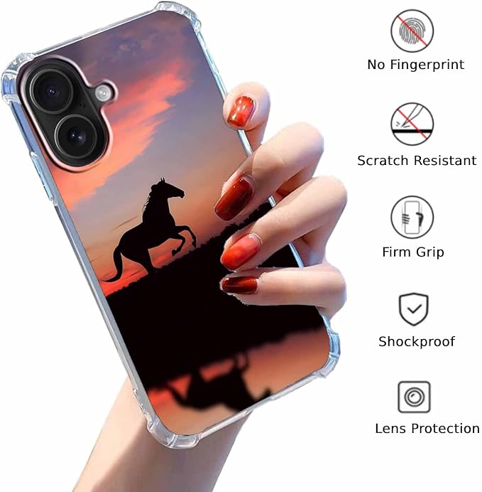 Case for iPhone 16 with Horse Design,Aesthetic Cute Wild World Pattern for Girls Boys,Soft TPU Bumper Phone Cover(16,Horse)
