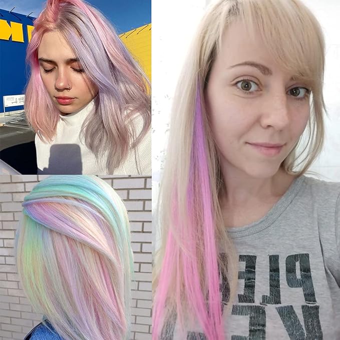 16Pcs Kids Purple Color Clip in Hair Extensions 20inch Colored Party Clip on in Hairpieces Ombre Purple Synthetic Colorful Straight Multi-Colors Hair Streak for Girls(Light Pink+light Purple)