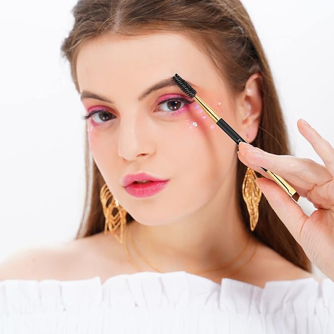 Docolor 3Pcs Duo Eyebrow Brush, Professional Eye Makeup Tool, Eyeshadow Brush and Spoolie Brush Black