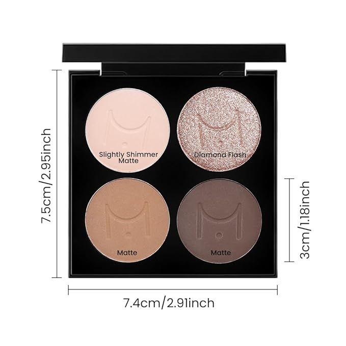 evpct 4 Colors Travel Eye Shadow Quad Palette Makeup, Bright Nude Champagne Gold Brown Cocoa Glitter Sparkly Shimmer Matte High Pigment Mini Eyeshadow Palette for older Women, Built in Mirror, A01