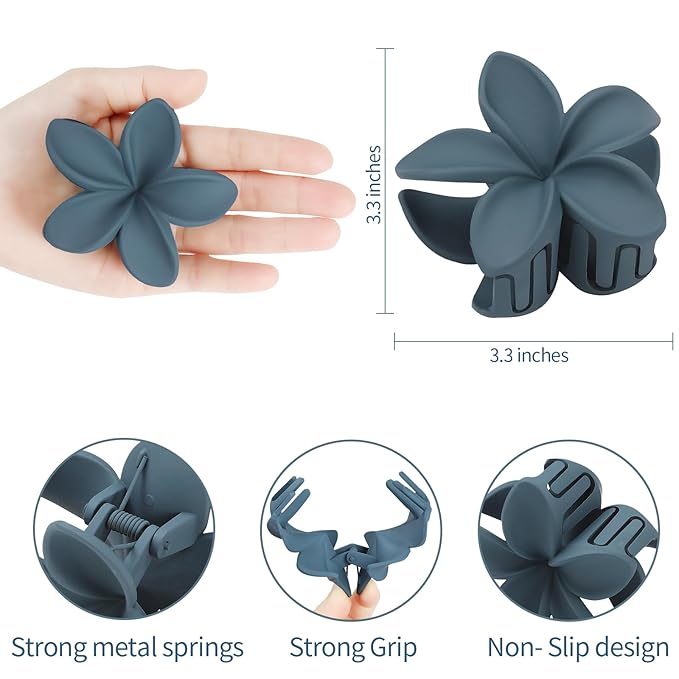 Hair Clip, 6 Pcs Large Plumeria Flower Claw Clips for Thick Medium Hair - Blue Brown Beach Hair Accessories for Women and Girls