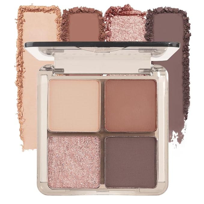 Eyeshadow Quads Glitter Matte Eyeshadow Palette,Nude Coffee Champagne Gold Dark Brown Sparkly Eyeshadow Palette Makeup, Everyday Nature Long-Lasting Waterproof Women Girls Eye Shadow 2# Nude Brown