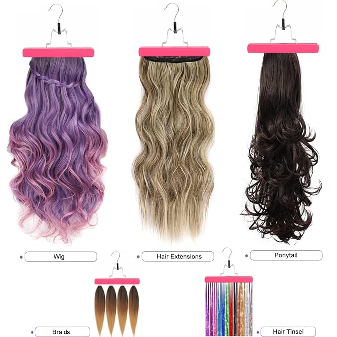 2Pcs Hair Extension Holder, Extra Long Wig Storage Bag with Hanger, Wig Storage for Multiple Wigs Hairpieces, Portable Style Hair Travel Hair Extensions Bag (31.5 Inch, 2Pcs Pink)