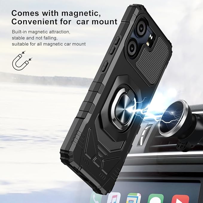 for BLU View 5 B160V / BLU F5 5G Case with 1 Pack Screen Protector,Dual Layer Hybrid Heavy Duty Defender Protection,Sleek Rugged Reinforced Cushion Corner Kickstand Shockproof Bumper Cover Black