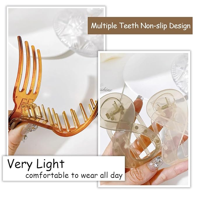 4 PCS French Concord Flat Hair Clips for Women 3.35 Inch Curved Hair Claw Clips Alligator Hair Barrettes Volume No Slip Grip Strong Hold Banana Hair Clamps Jaw Clips Styling Hair Accessories