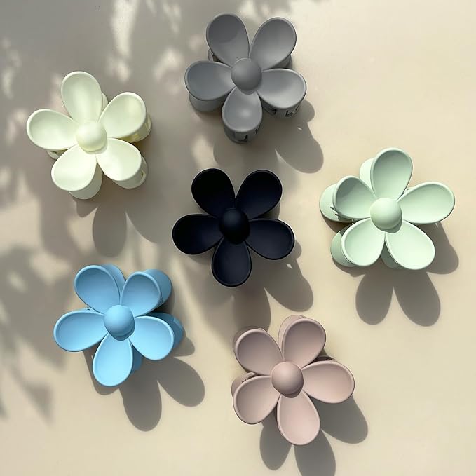 Flower Hair Clips 6 PCS Flower Claw Clips Daisy Clips for Women Matte Large Claw Clips Strong Hold Jaw Clamps Hair Accessories for Thick Hair 6 Colors
