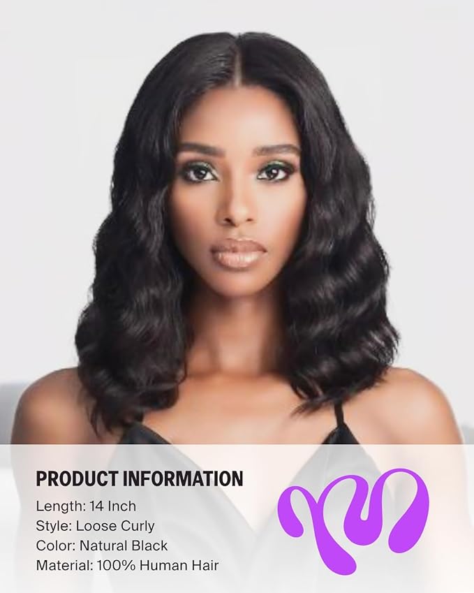 6x5 Bob Wig Human Hair Upgraded Wear and Go Glueless Wigs Loose Curly Bob Wig Pre Cut Lace Closure Wig Pre Plucked Bleached Tiny Knots Bob Wig 14 Inch