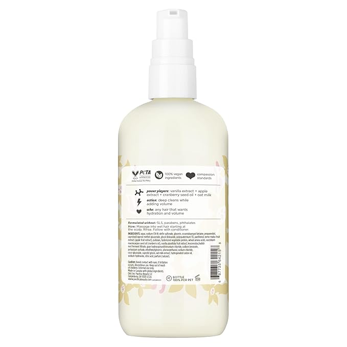 Pacifica Vanilla Oat Milk Volumizing Foam Shampoo – Weightless Foaming Shampoo for Fine or Flat Hair, Adds Volume & Body, Hydrating Oat Milk, Sulfate-Free, Vegan