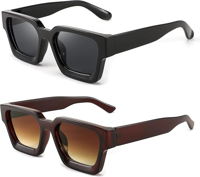 FEISEDY Retro 90s Square Sunglasses for Women Men Trendy Chunky Rectangle Sunglasses UV400 Protection B2385
