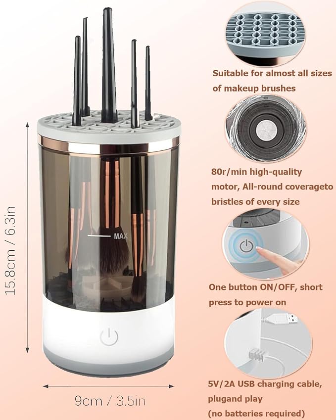 Makeup Brush Cleaner Machine Electric Makeup Brush Cleaner Automatic Cosmetic Brush Cleaner with Brush Clean Mat Spinning Makeup Brush Cleaner Fit For All Size Brush USB Charging Makeup Brush Cleaner