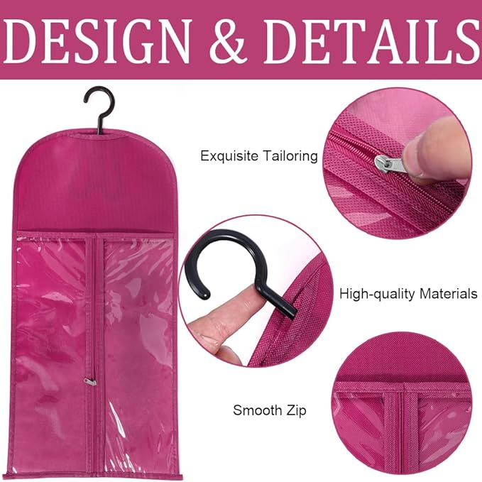 3PCS Rose Pink Wig Hanger - Multiple Wig Holder with Dust-proof Storage & Hooks for Hair Extensions & Accessories