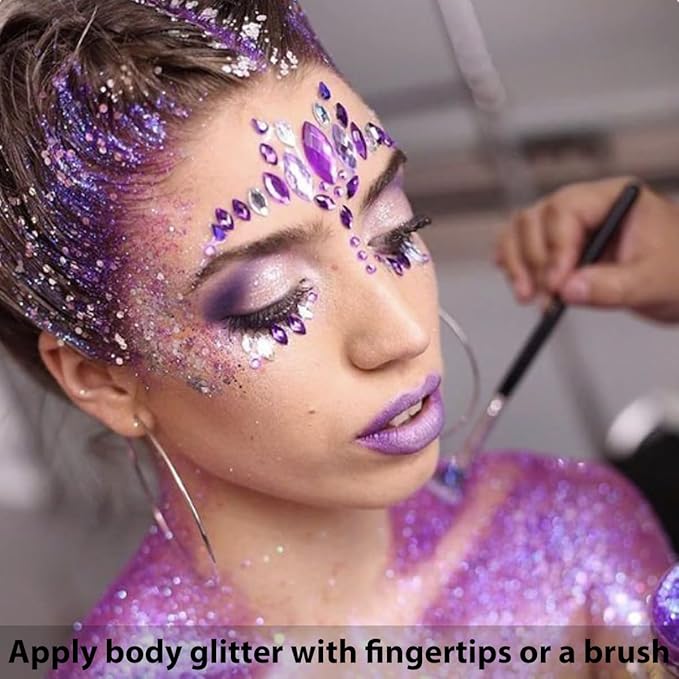 Mysense Silver Body Glitter Stick,Face Hair Glitter Makeup,Sparkling Mermaid Sequins Chunky Glitter Face Paint,Singer Concert Outfit Festival Rave Accessories for Women and Kids