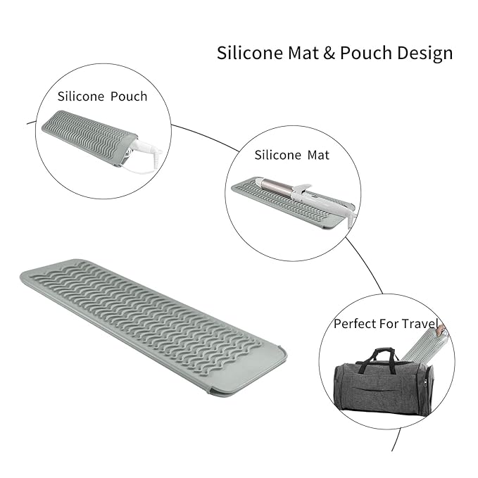 Heat Resistant Travel Mat Pouch for Hair Straighteners, Crimping Irons, Curling Wands, Flat Irons and Hair Styling Tools (1 Pack, Gray)