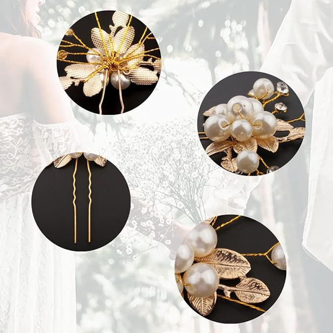 4 Pcs Hair Pins, Floral Hair Clip Bridal Accessories for Women and Girls - Pearl Wedding Flower Hair Accessories for Women