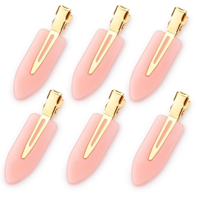D 6 Pcs Hair Clips No bend Hair Clips No Crease Hair Clip Makeup Clips for Women and Girls Flat Hair Clips for Hairstyling Salon Golden Handle(Pink)