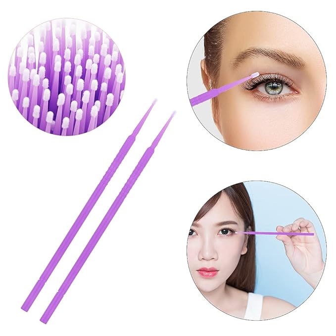 300 PCS Eyelash Extension Supplies Kit Disposable Micro Swab Brush Eyebrow Spoolies Lip Stick Brush Mascara Wand Applicator Makeup Brush Tool (Purple Sets)