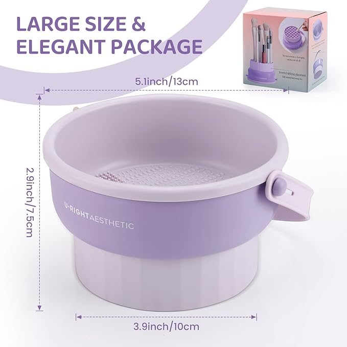 2 Pack Makeup Brush Cleaner Mat 3 in 1 Silicone Makeup Brush Cleaner Makeup Brush Cleaning Bowl Makeup Brush Sponge Scrubber Tool for Cleaning, Storage And Upside Down Drying(Two Khkai)