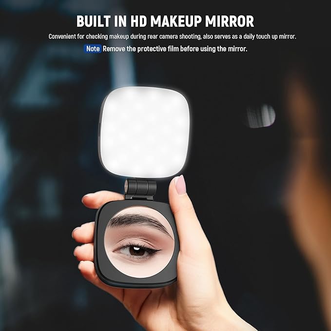 NEEWER BASICS Magnetic Selfie Light Compatible with MagSafe iPhone,CRI95 700lx/0.3m Folding LED Phone Fill Ring Lighting with Mirror for Zoom Makeup Photography Recording Video Conference, Black NL48B