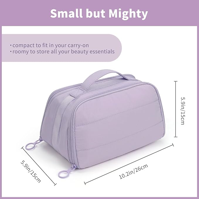 OCHEAL Travel Makeup Bag - Wide Open Cosmetic Bag for Women Make up with Two Compartments, Portable Lightweight Roomy Organizer Toiletry Bag for Girls Skincare tools Accessories-Purple