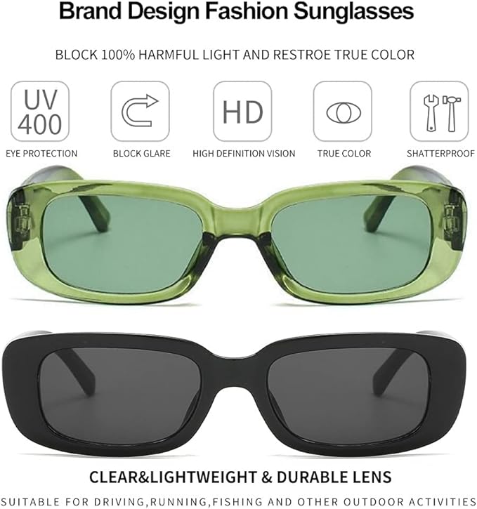 Dollger Rectangle Sunglasses for Women Men Trendy Retro Fashion Sunglasses UV 400 Protection Square Fram