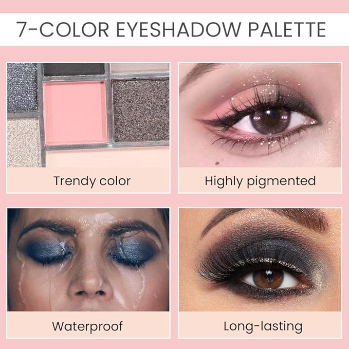 Seven Color Matte Shimmer Eyeshadow Makeup Palette,7 Black Gray Nude & Dark Pink Dark Purple Dark Blue Series Silky Pressed Powder Eye shadow, Daily Prom Makeup Eyeshadow Box, Vegan & Cruelty-Free 23#