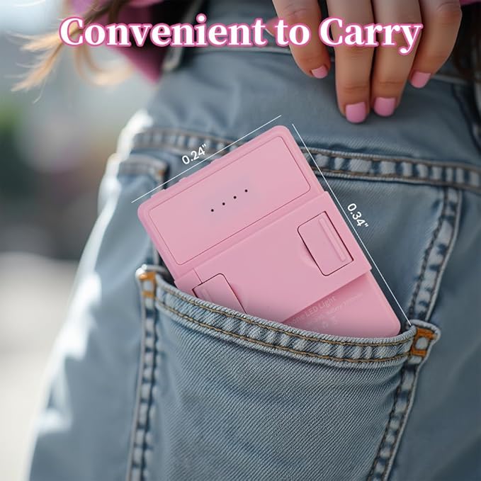 Inspack 60 LED Selfie Light for iPhone, with Back Clip & Front, Portable Phone Clip for Tiktok Video Recording, Zoom Calls Lighting Computer, High Power Rechargeable with 3 Light Modes, Pink