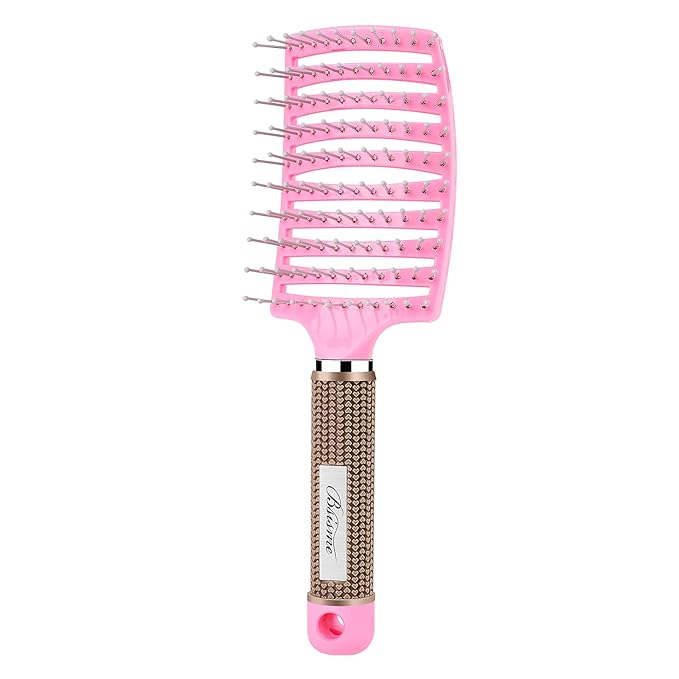 Bsisme Hair Brush, Curved Vented Brush for Faster Blow Drying, Professional Styling Hair Brushes for Women and Men, Paddle Detangling Brush for Wet Dry Curly Thick Straight Hair, Pink