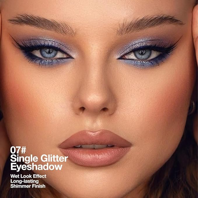 Monochrome Pressed Eyeshadow, Waterproof Neutral Powde Mini Eyeshadow, sombras para ojos, Talc, Paraben & Cruelty Free (H07#Shimmer Blue)