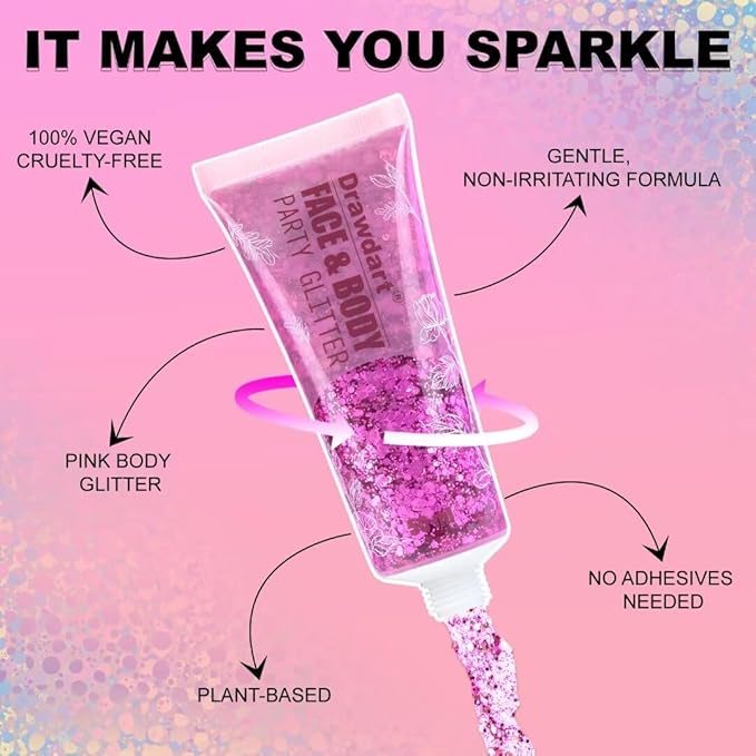 Pink Body Glitter Gel,Singer Concerts Lover Heart Face Glitter Gel,Face Body Chunky Glitter Makeup for Festivals,Raves,Anime Cosplay - Safe for Face 50ml