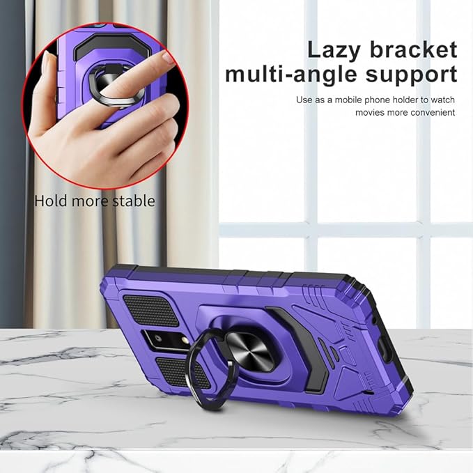 for Blu View 4 Case with 1 Pack Screen Protector,Dual Layer Hybrid Heavy Duty Defender Protection,Sleek Rugged Reinforced Cushion Corner Kickstand Shockproof Bumper Cover for Blu View 4 B135DL Purple