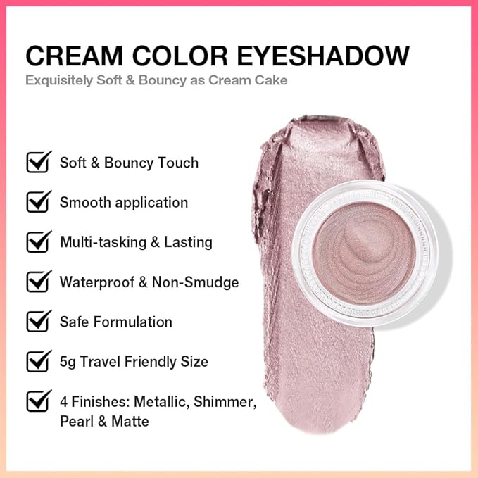 evpct Single Cream Eye Shadow Palette Pot Makeup for older Women, Praline Dusty Pink Mauve Shimmer Glitter Metallic Monochrome Cream to Powder Eyeshadow Palette Eye Brightener, Waterproof Blendable