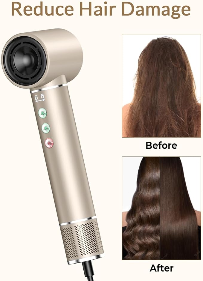 5 in 1 Hot air Blow Dryer Brush Hair Dryer Curling Wand Volumizing Brush Straightening Brush Blow Dryer Brush - Rapid Drying, Volume Boost, Ionic Smoothing, 110k RPM Motor(Champagne)