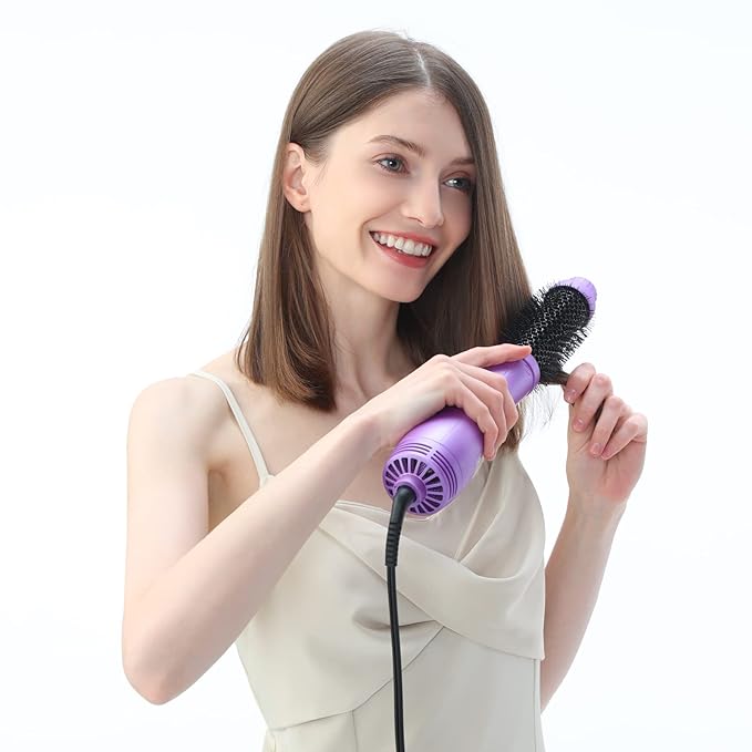Hot Air Brush, Aima Beauty Salon One-Step Hair Dryer and Volumizer, 4-in-1 Hair Dryer Brush, Hair Styling Tools, Purple-Round