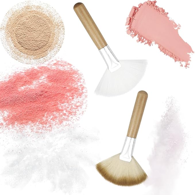 4 Pack Fan Brushes Soft Bristle Face Highlighting Blush Brush with Long and Short Handle Facial Applicator Brushes Face Makeup Tools for Loose Powder Highlighting Blush