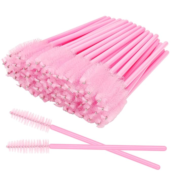 300 PCS Eyelash Extension Supplies Kit Disposable Micro Swab Brush Eyebrow Spoolies Lip Stick Brush Mascara Wand Applicator Makeup Brush Tool (Pink Sets)