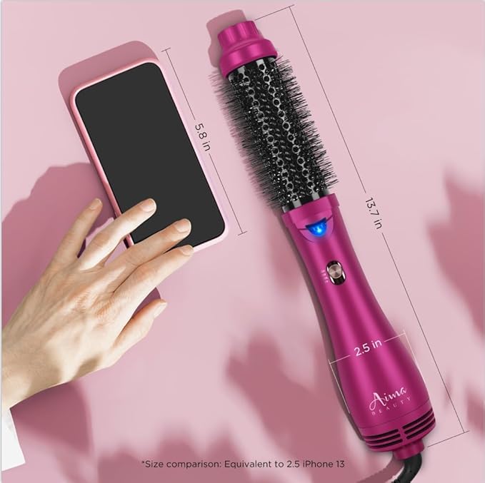 Aima Beauty One Step Hair Dryer & Volumizing Hot Air Brush, Ceramic Straightener Brush, Curler & Hot Comb 4 in 1 Salon Ionic Hair Brush, Rose Pink