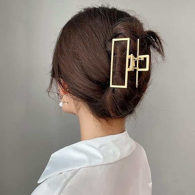 3 Pack Large Metal Gold Hair Claws for Women, Moon Cross Square Geometric Jaw Clips Barrettes for Thick Thin Hair, No Slip Claw Clip Clamp Grips Hair Accessories Hair Styling Gifts